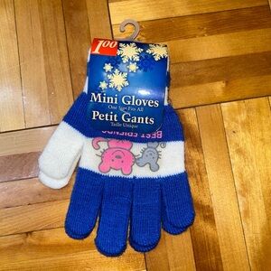 Mini Gloves with Cute Animal Design - Blue and White